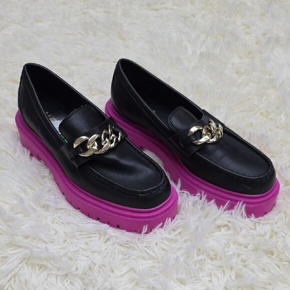 Aldo Black and Pink Platform Loafers - Picture 1 of 8